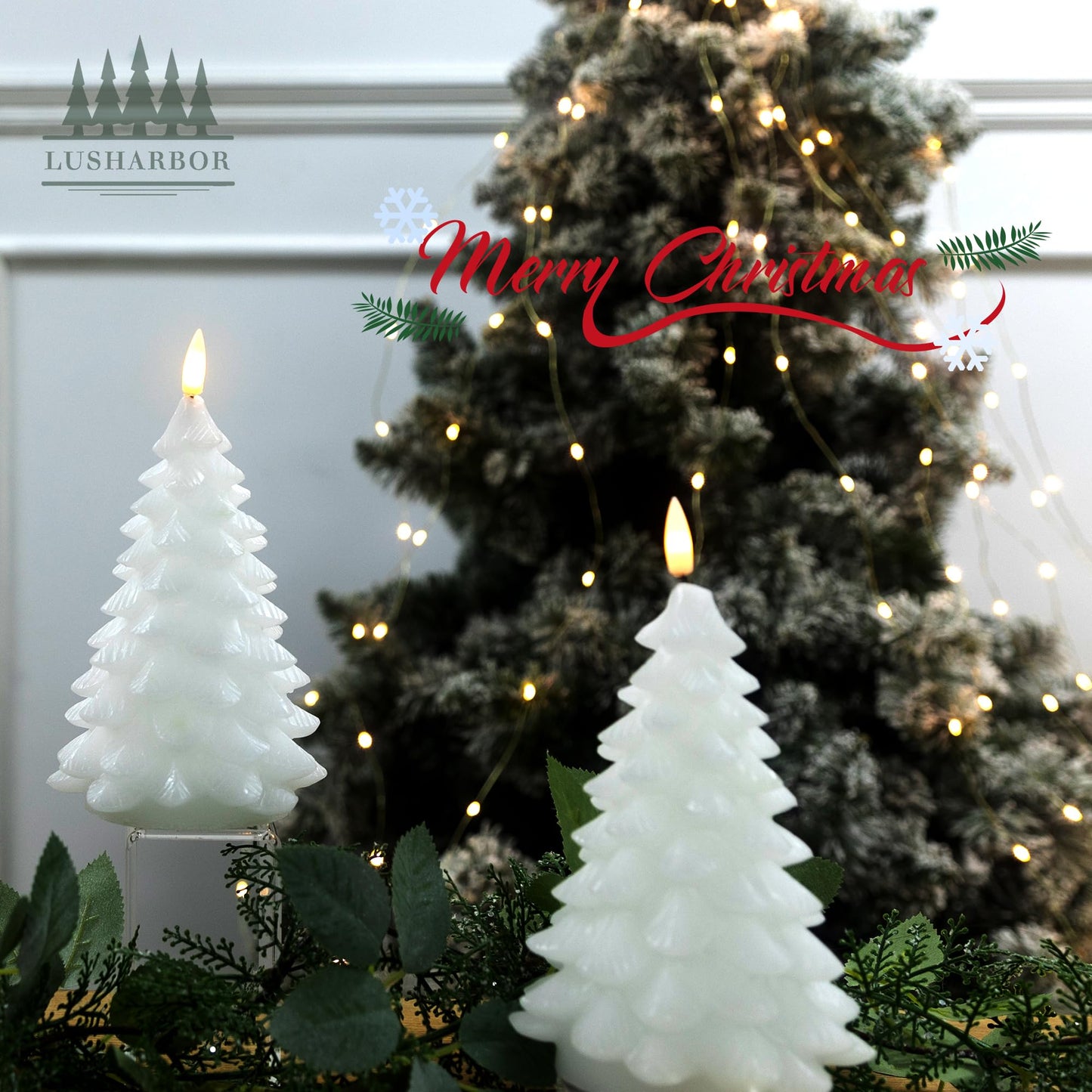 LUSHARBOR Flameless Candles with Remote Timer, 2 Pack Christmas Tree Candles Battery Operated LED Candles Real Wax Holiday Christmas Decoration for Bedroom Party Festival Gift White