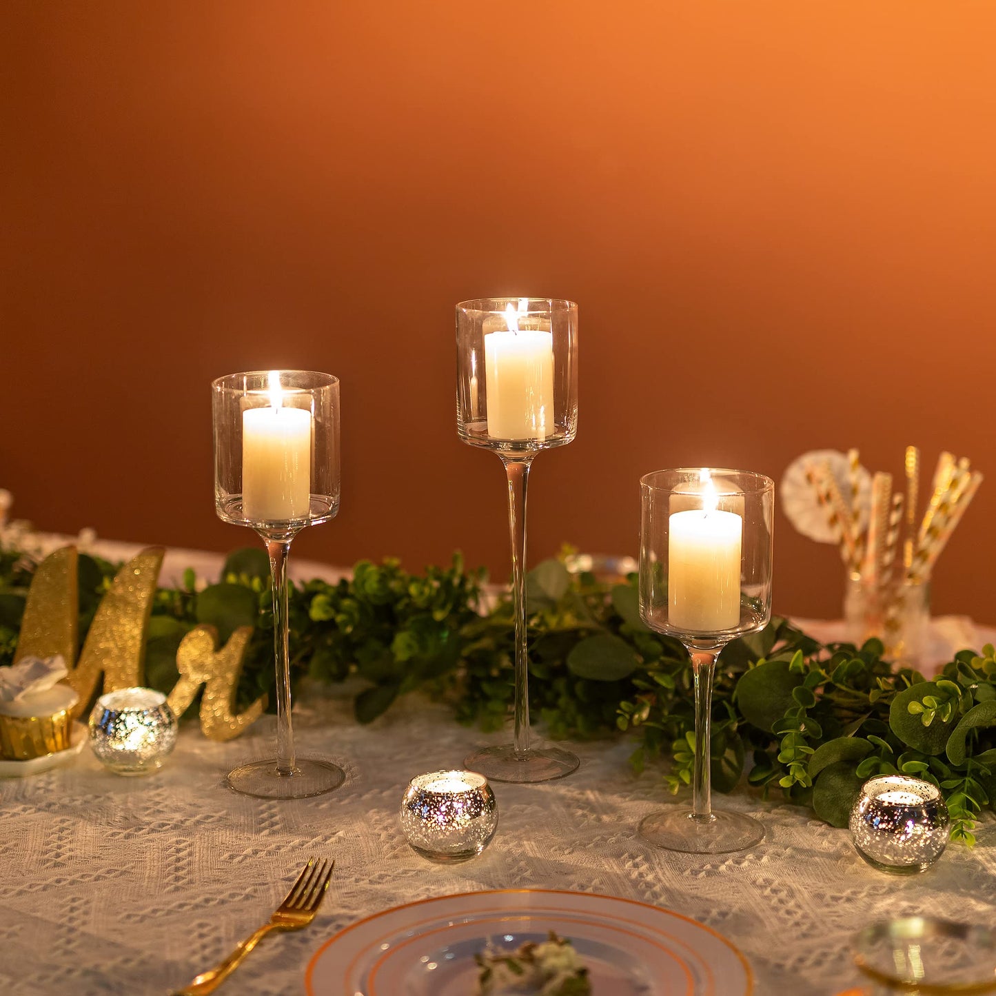 Nuptio 1 Set Tealight Candle Holder Tall Glass Candle Holder for Floating Candles, Glass Candle Holders for Pillar Candles, Tall Candle Holders for Table Centerpiece Home Party Wedding Table Decor