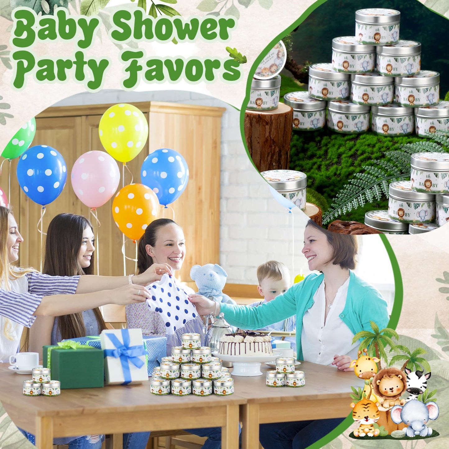 Threlaco 50 Pcs Baby Shower Party Favors Candles Lavender Scented Gender Reveal Candles Bulk for Party Favors Baby Shower Rustic Return Gifts(Jungle Animals)