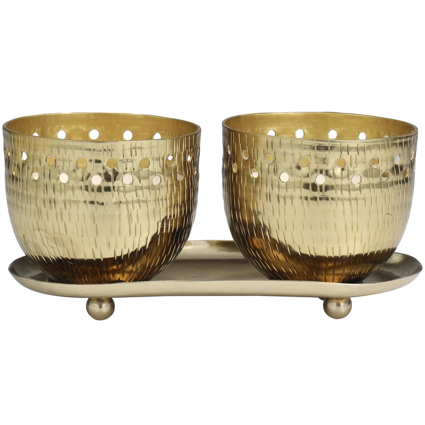 Deco 79 Metal Decorative Candle Jasmine Scented Cutout Spotted 7 oz 1 Wick Aromatherapy Candle with White Wax, Set of 2 Wax Aromatherapy Candle 8" W, 4" H, Gold