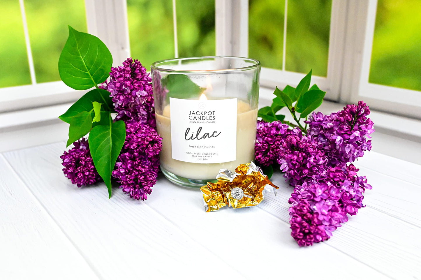 Lilac Candle with Ring Inside (Surprise Jewelry Valued at $15 to $5,000) Ring Size 7
