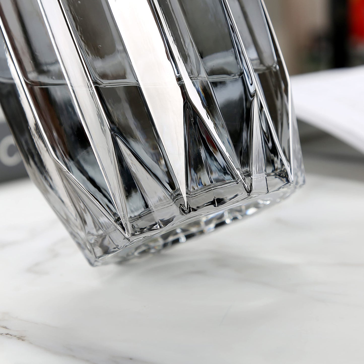 Lucky Bird Modern Black Grey Ribbed Glass Vase for Flowers, Candles and Decorative Accents - Tall/Short Glass Vase for Centerpieces Home Table Decor(Grey H7.87in)