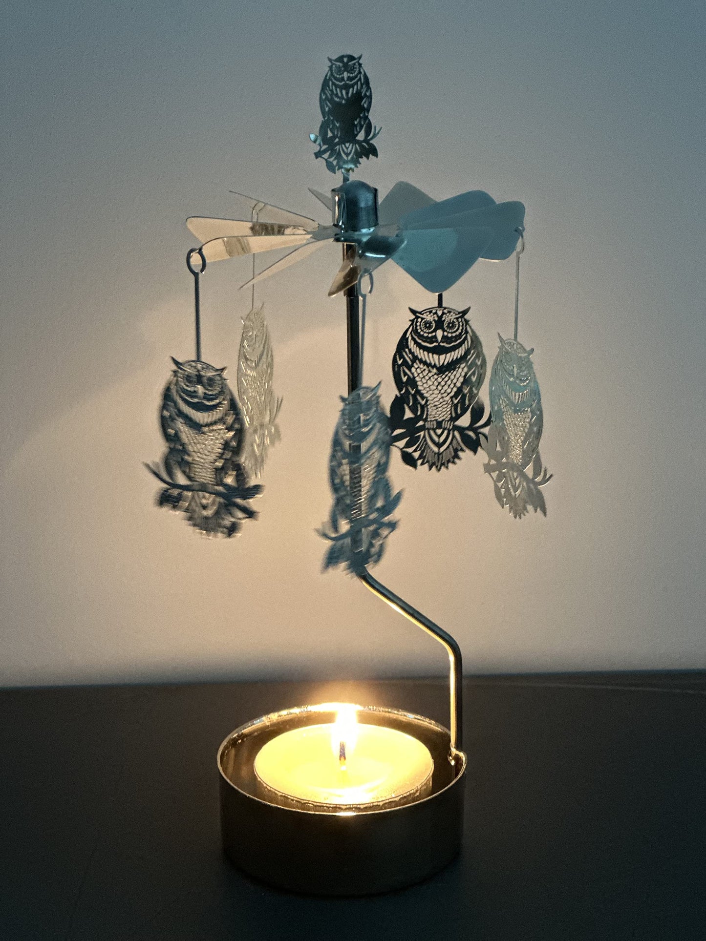 Rotary Candle Holder Spinning Candleholder Metal Small Gift (Owl)