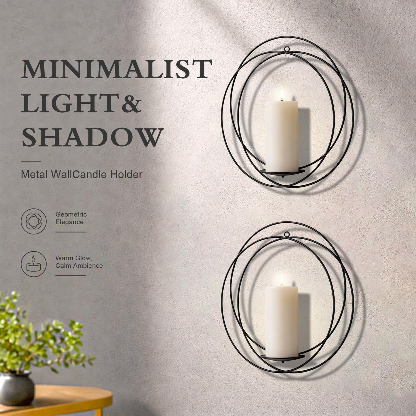 ZEXUIRU 2 Set Metal Wall Candle Sconce for Living Room Bedroom Dining Room Bathroom Decorative Iron Candle Holders Farmhouse Wall-Mounted Metal Sconces Holder - Black 12.8in