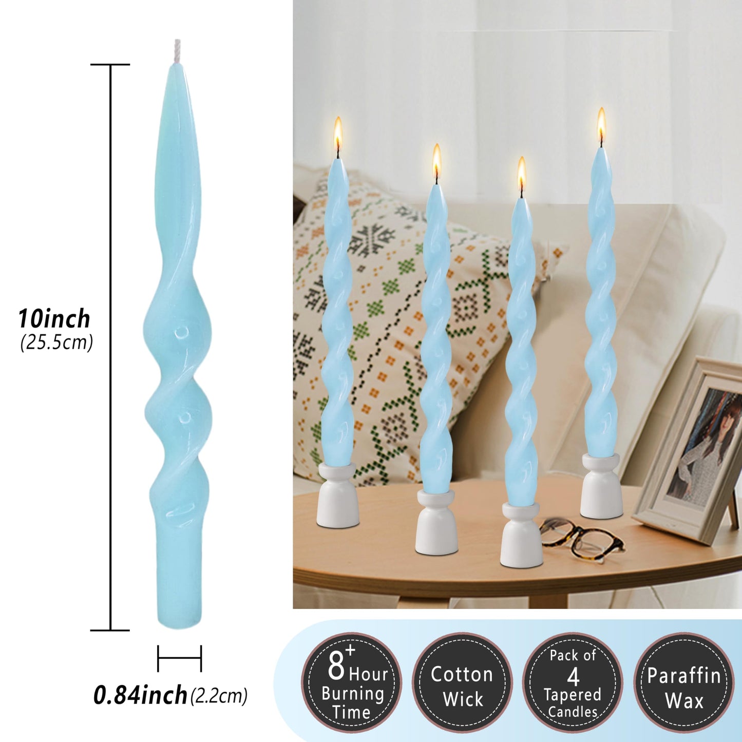 Spiral Taper Candle Blue Twisted Candlesticks 10 INCH Cute Candle Stick Long Tapered Candles Odorless Candle for Home Weddings Festive Women Gifts