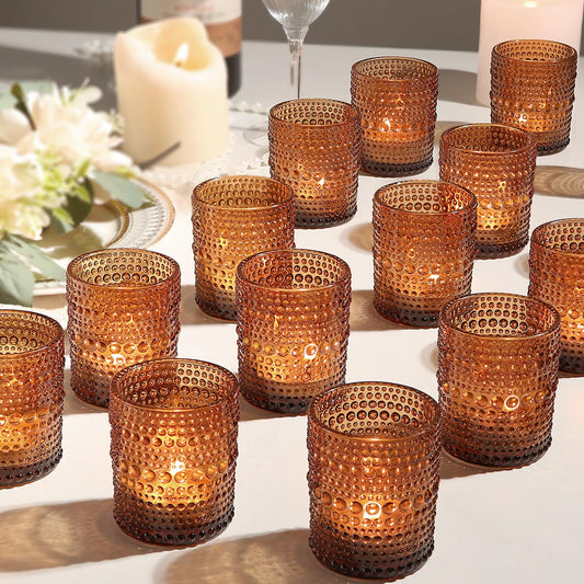 36pcs Amber Votive Candle Holders, 2x2.5in Vintage Glass Small Tea Light Candles Holders for Home Decor, Tealight Candle Holder Decor for Wedding Centerpieces Baby Shower