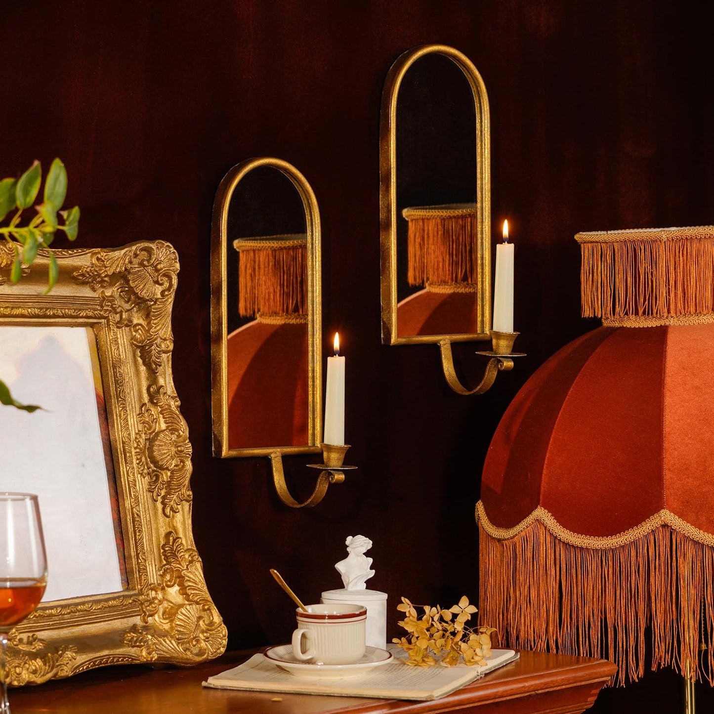 NIKKY HOME Antique Gold Wall Taper Candle Sconces Set of 2