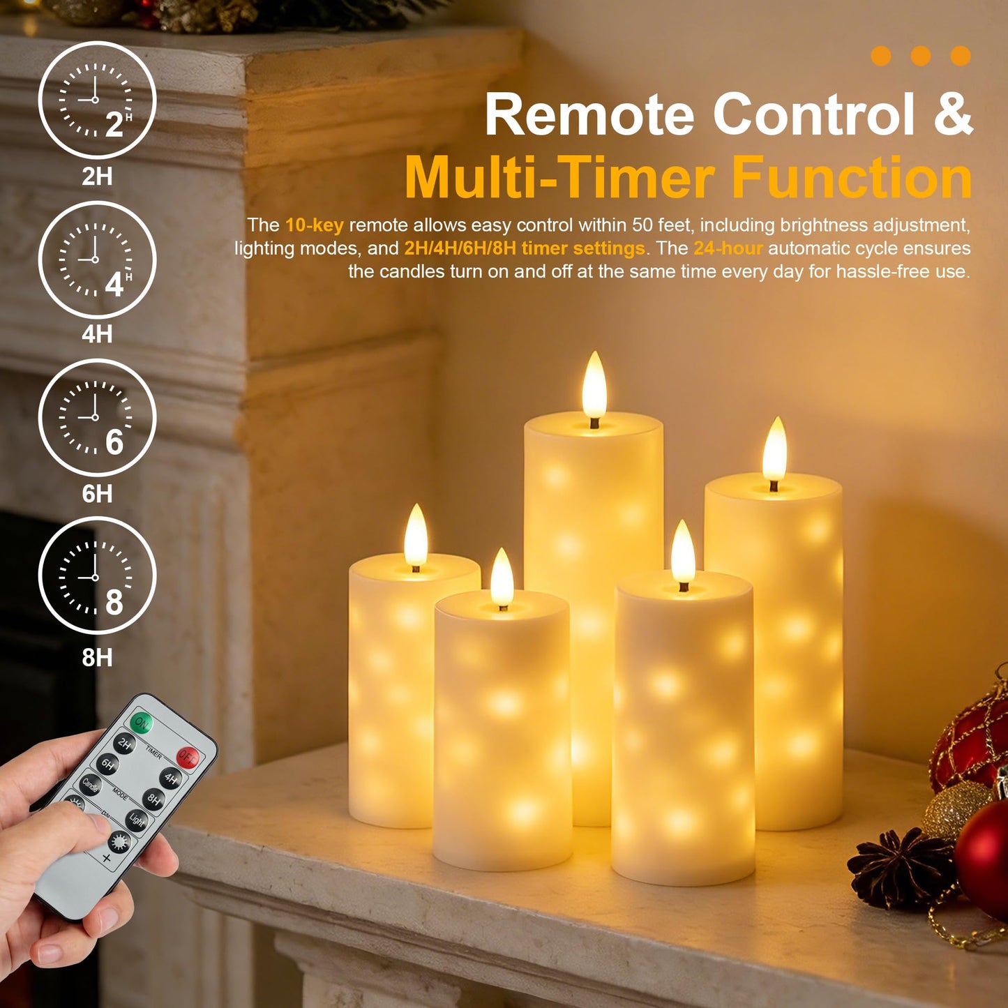 Goyuon Flameless LED Candles 5 Pack with Timer Remote, Embedded Star String Lights, Battery Operated Flickering Candles for Home Wedding Bedroom Living Room and Festival Decorate