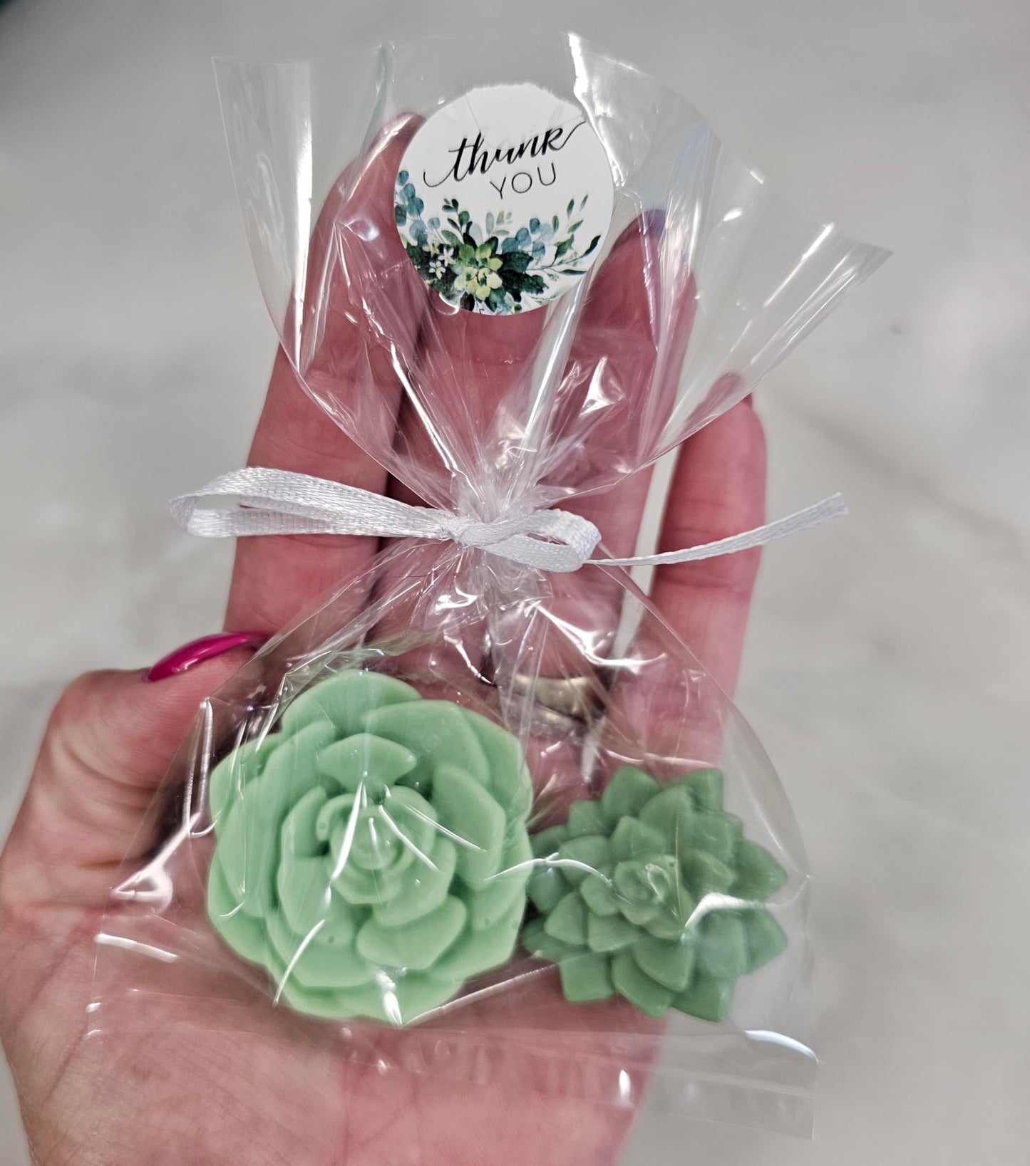 DIY Succulent Shaped Soap Favor Kit – 20 Green Cactus Blossom Scented Soaps with 10 Thank You Stickers, 10 Clear Cello Bags, and White Ribbons – Perfect for Baby Showers, Bridal Showers, Wedding