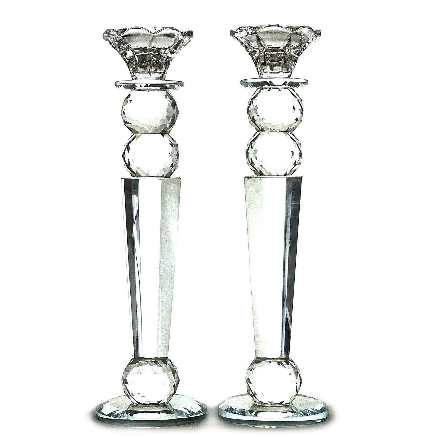 Allgala Set of 2 Crystal Candlestick Reverse Tapered Shaped Pillar and Hand Crafted Ball Candlesticks-11-HD89153-Home Decorative Candle Holders for Wedding, Dining, Party, Gift