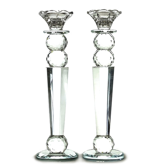 Allgala Set of 2 Crystal Candlestick Reverse Tapered Shaped Pillar and Hand Crafted Ball Candlesticks-11-HD89153-Home Decorative Candle Holders for Wedding, Dining, Party, Gift