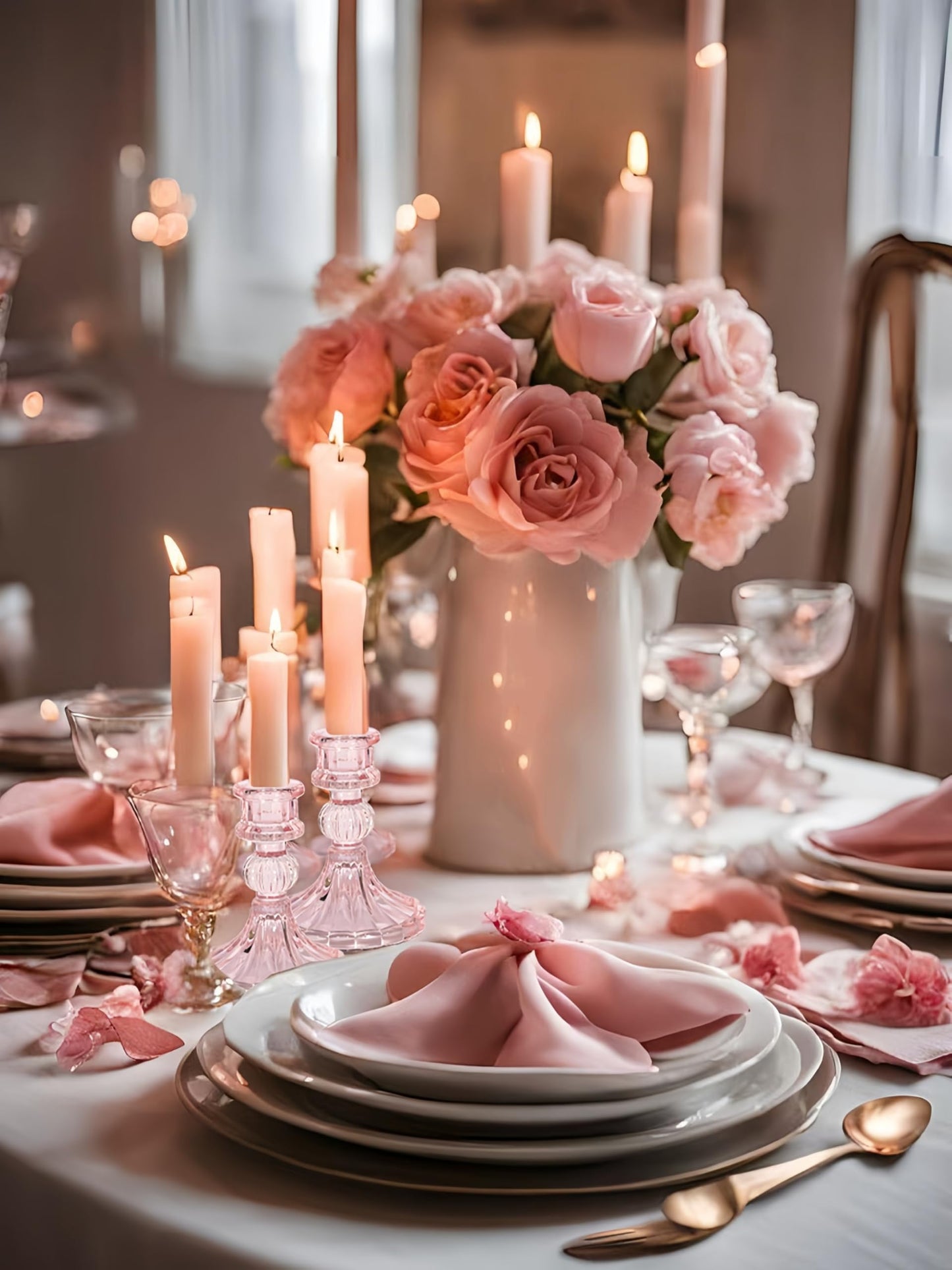 ECHFSM Glass Candlestick Holder,Striped Taper Candle Holders,Set of 6 Candle Stand for Table Centerpieces, Home Decor,Weddings,Festival and Parties (Light Pink Stripe)