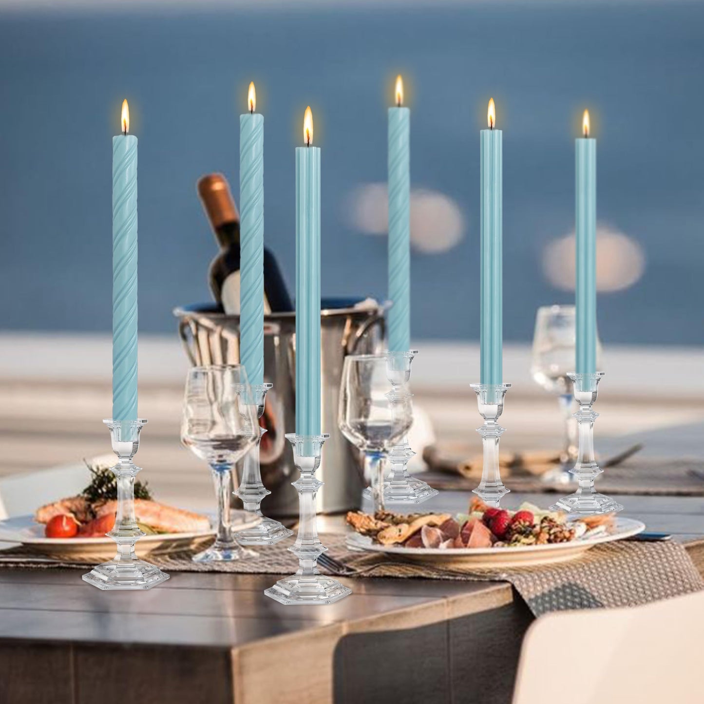 Dripless Blue Spiral Taper Candles Smokeless Long Lasting Burn10 Inch Roman Column Candlesticks for Home Décor Dinner Parties Romantic Evenings