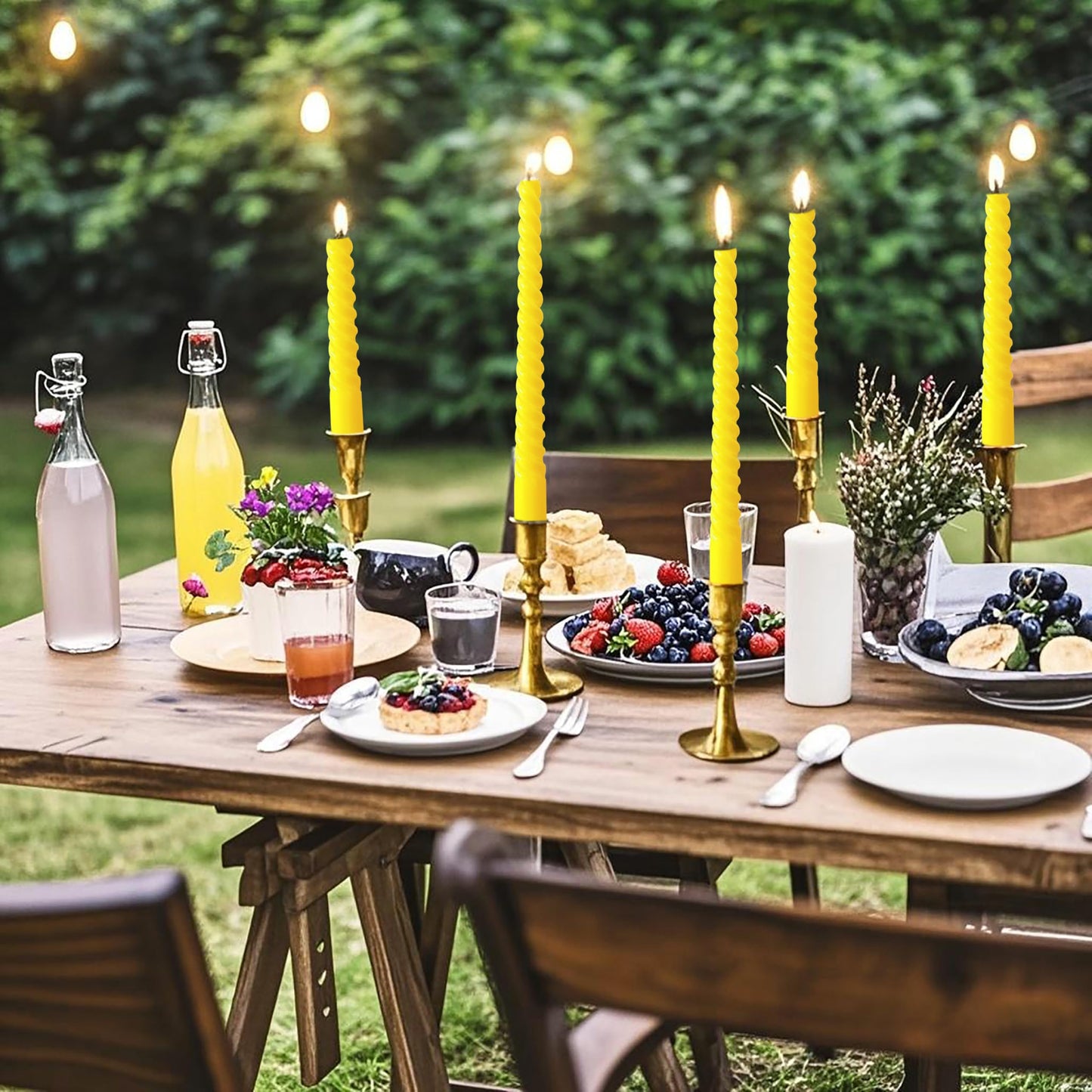 8 Pack 10 Inch Yellow Spiral Taper Candle Set, 7/8 Inch Unscented Driples Candlesticks for Home Decoration, 6-7 Hours Burn
