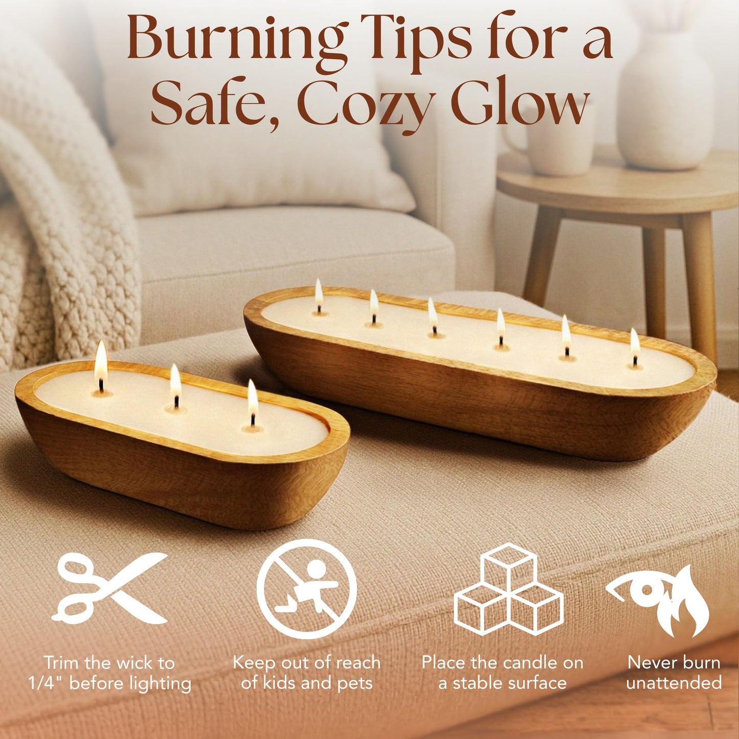 Dough Bowl Candle Co. Warm Cinnamon Buns Soy Candle - 3 Wick Rustic Farmhouse Coffee Table Decor, Odor Eliminator in Wooden Bowls, 20 Oz Wooden Dough Bowl Candle, All-Natural Gifts for Women and Men