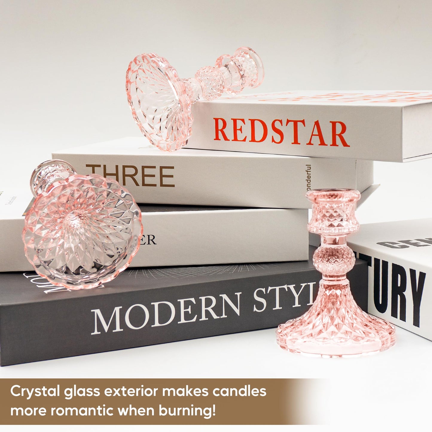 Glass Candlestick Holder Taper and Candle Holder Desktop Decoration for Wedding Dinning Party-3 pcs