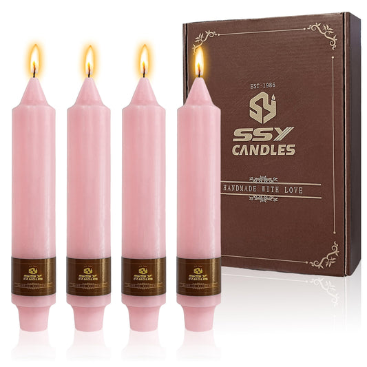 4 PCS Handmade Taper Candle Pink Small Candlesticks 7 inch Short Candlesticks for Dinner Household Wedding Party Home Décor