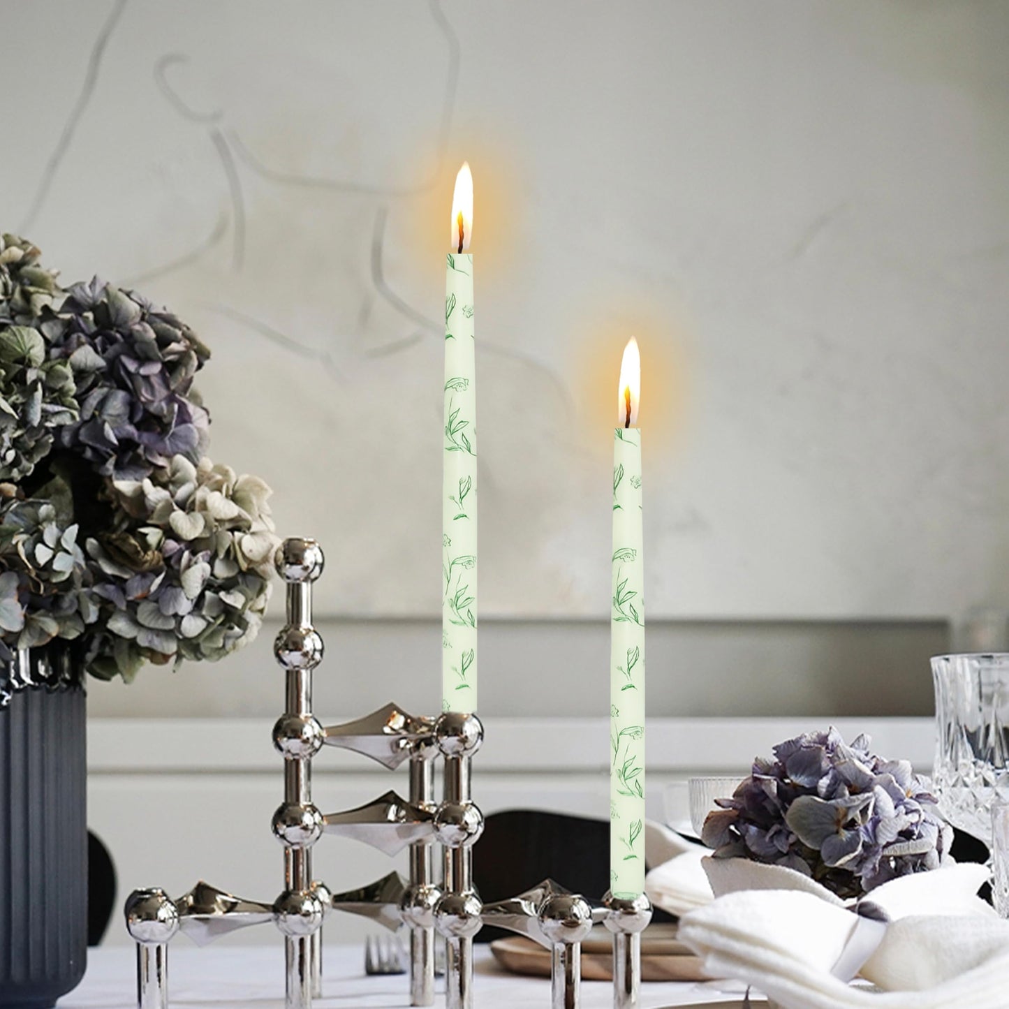 10 Inch Taper Candles Printed Candlesticks Handmade Unscented Smokeless,2pcs Tapered Candless Candle Sticks for Wedding Home Decoration(Grass)