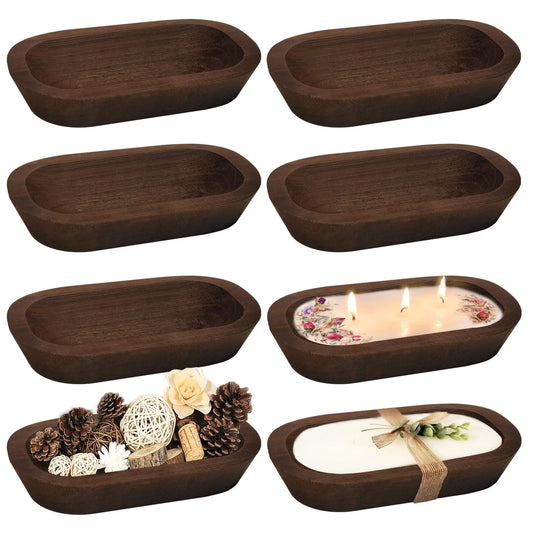 Royxen 8 Pack Dough Bowl for Candle 9.5 x 5.5 Inch, Wooden Dough Bowls Paulownia, Rustic Bowl Vintage, Dough Bowl Decor for Candle, Brown