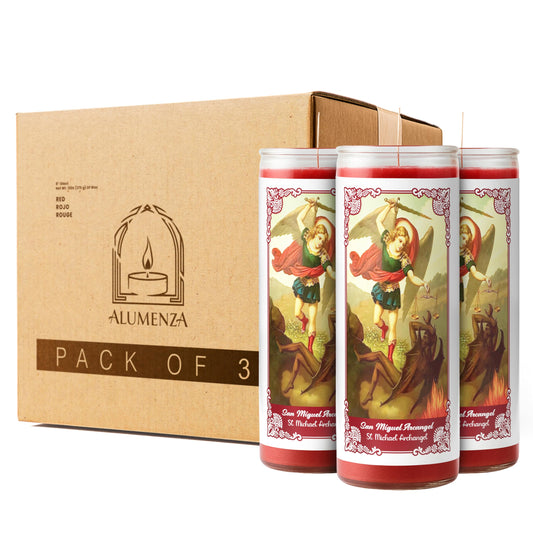 Alumenza Bulk 3 Pack San Miguel Arcangel Candle in Glass Jar 90 Hours – Paraffin Wax, Clean Burning Unscented | Large & Tall Devotional Prayer Pillar Candles for Home, Memorial, Rituals