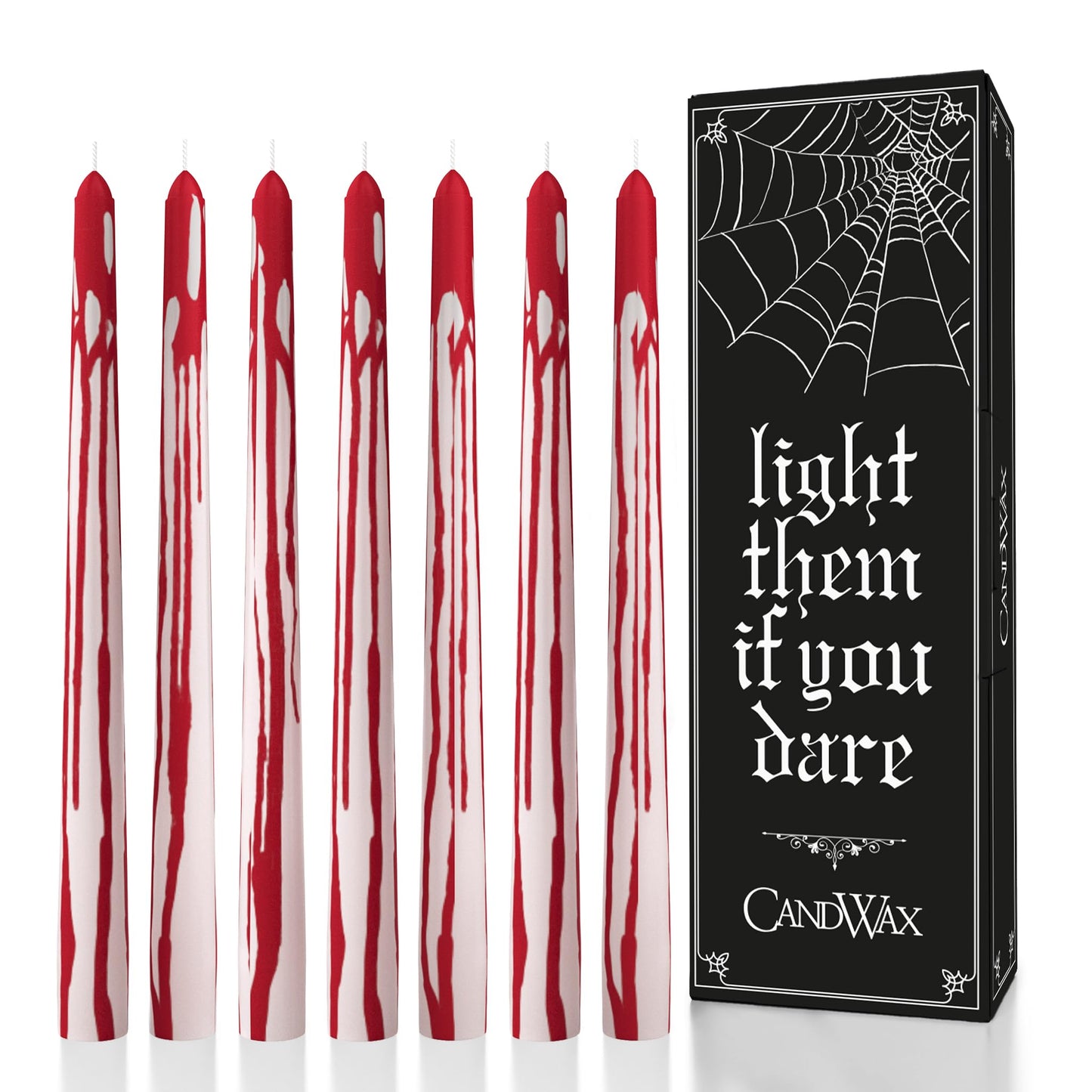 CANDWAX 10 inch Taper Candles Set of 12 - Dripless Candlesticks Burning for 8 Hours - No Drip Tapered Candles Ideal as Halloween Decor - Blood White
