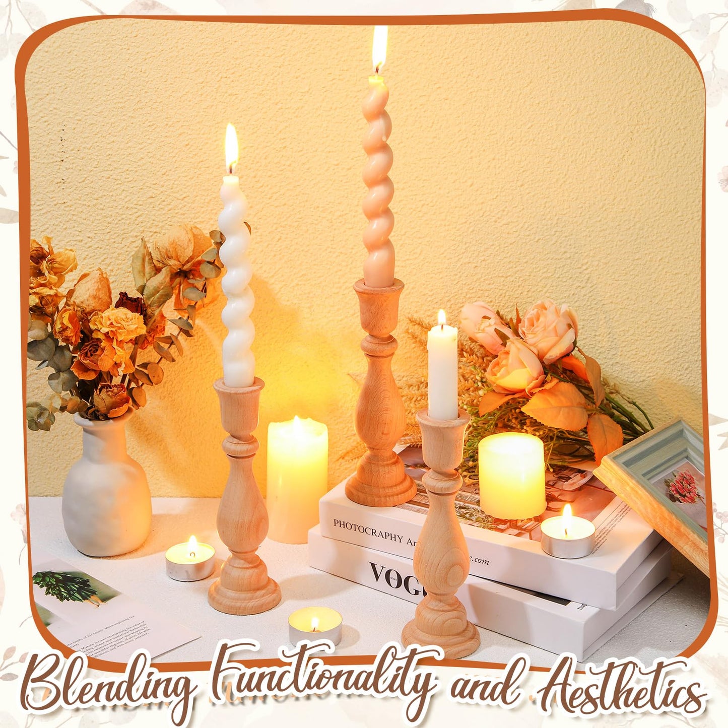 Nitial 12 Pcs Unfinished Classic Wood Candle Holders Small Wooden Candlesticks Unfinished Candlestick Holders for Crafts DIY Xmas Christmas Gift Decoration (6 Inch)