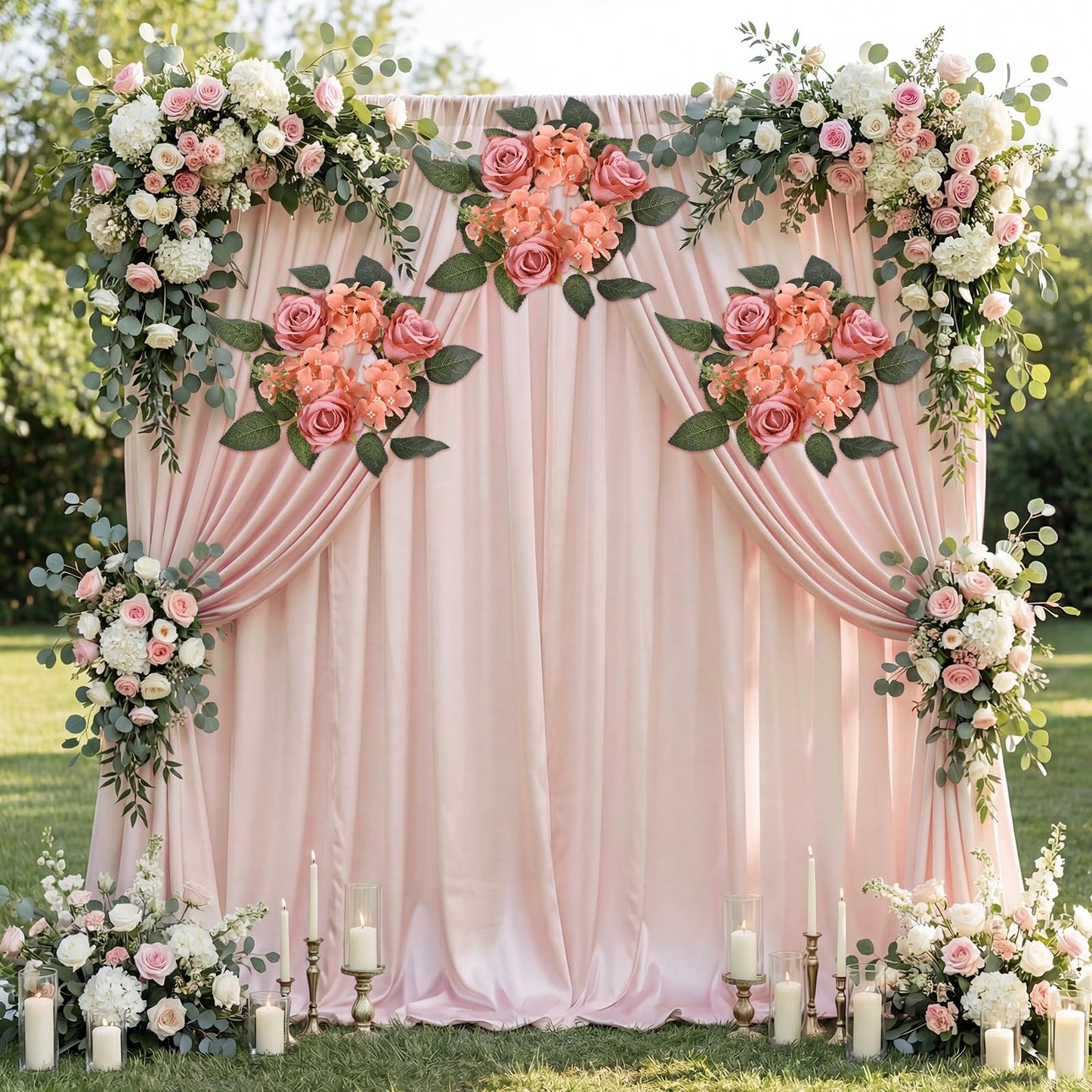 UUXX 4pcs Flower Candle Rings Wreaths, Silk Roses Hydrangea Artificial Flowers Candle Wreaths Rings for Table Centerpieces Wedding Valentine's Day Party Decor(Dusty Pink)