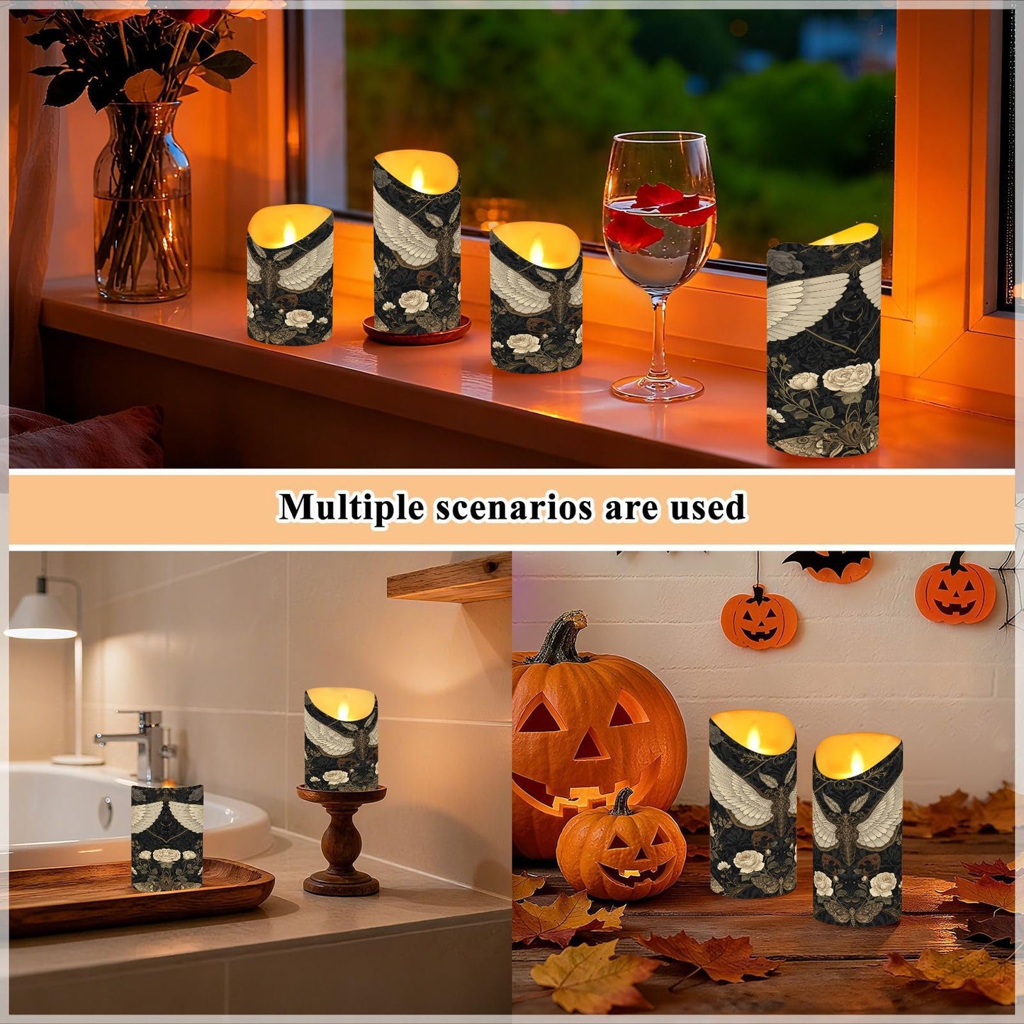 ALAZA Gothic Pattern Flameless Candles with Remote Timer,LED Flickering Battery Operated Electric Pillar Tea Light Candles for Wedding Table Christmas Decorations 3" x5.9"