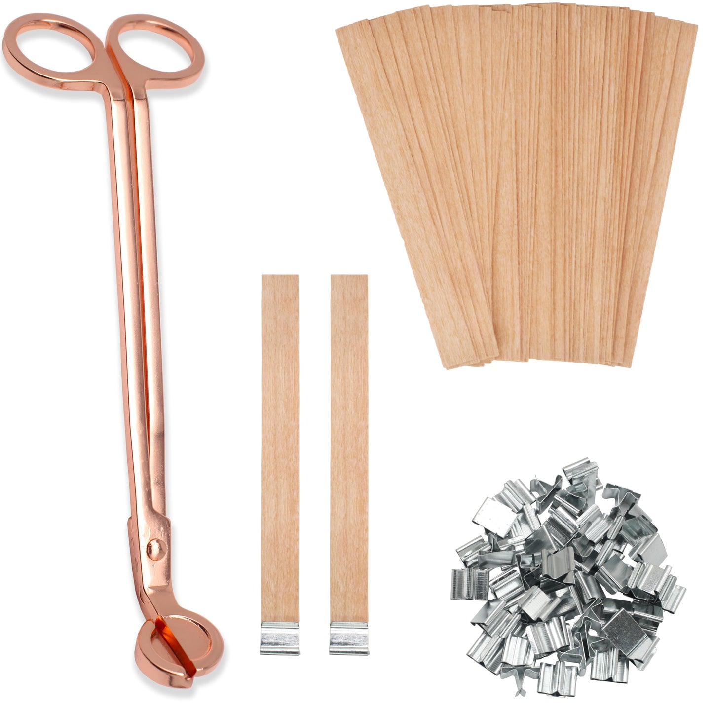 100pcs Wooden Candle Wicks 5.1 x 0.5 Inch, Smokeless Cherry Wood Wicks with Metal Clips, Includes Wick Trimmer, Perfect for Candle Making Kit and Soy Wax Candlemaking