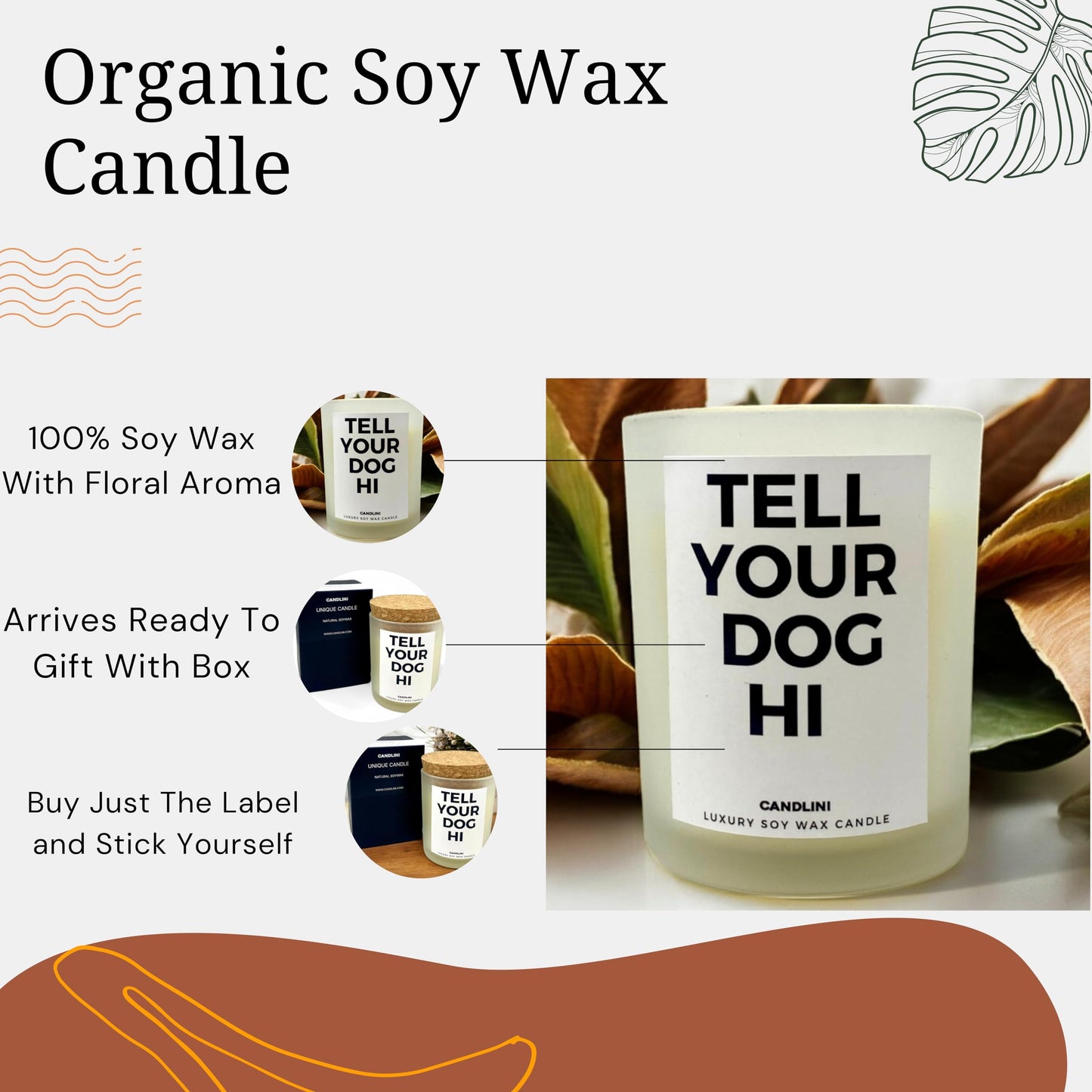 Tell Your Dog Hi | Luxury Candle Soy Wax Vanilla Blend | Unique Funny Gift for Dog Lovers | Gift Box Included