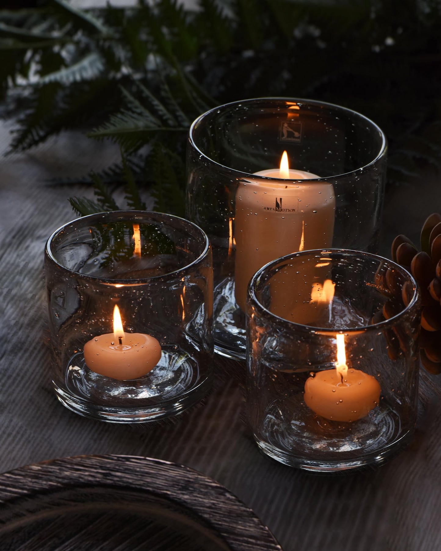 ARIAMOTION Glass Candle Holder Set 3 Clear Seeded Bubbles Modern Farmhouse Centerpieces Coffee Table Rustic Hurricane Cylinders Pillar Votive Tealight