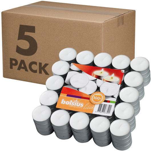 Bolsius 3.5 Hour Bulk Tea Lights - Premium European Quality - White - 500