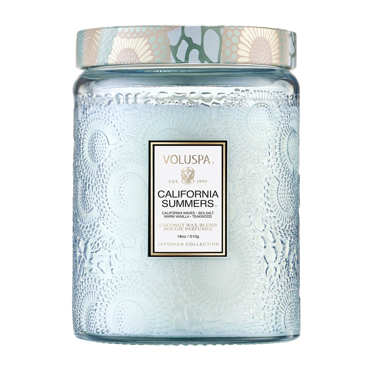 Voluspa California Summers Candle Jar, 18 oz, Coconut Wax Blend, Large Scented Candles for Home, 100 Hour Burn Time, Poured in the USA