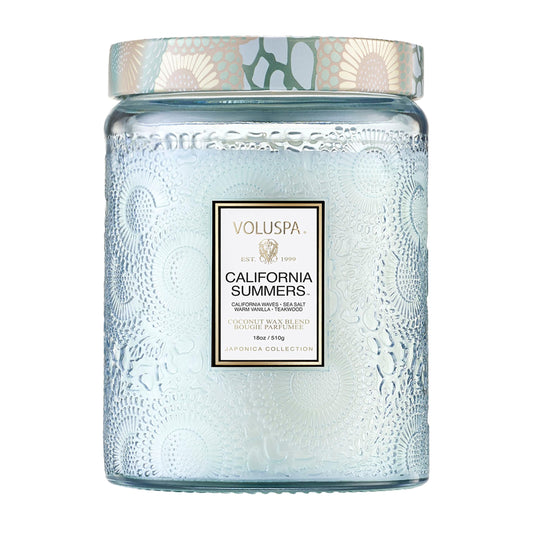 Voluspa California Summers Candle Jar, 18 oz, Coconut Wax Blend, Large Scented Candles for Home, 100 Hour Burn Time, Poured in the USA