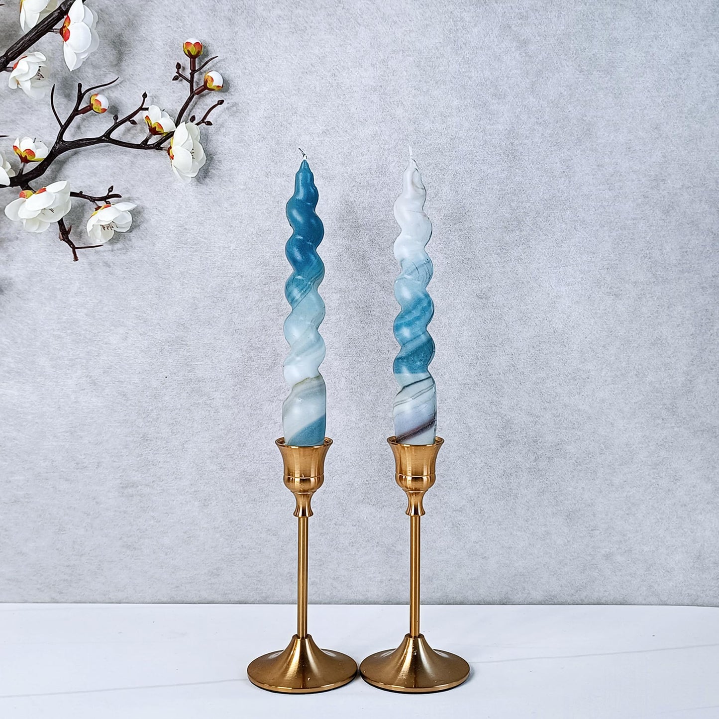 NJAO HOO Candlesticks 7.5 in Spiral Taper Candles Twisted Candle Sticks Hand Printing Marble Candlesticks for Home Garden Decor Simple Modern, 2Pcs