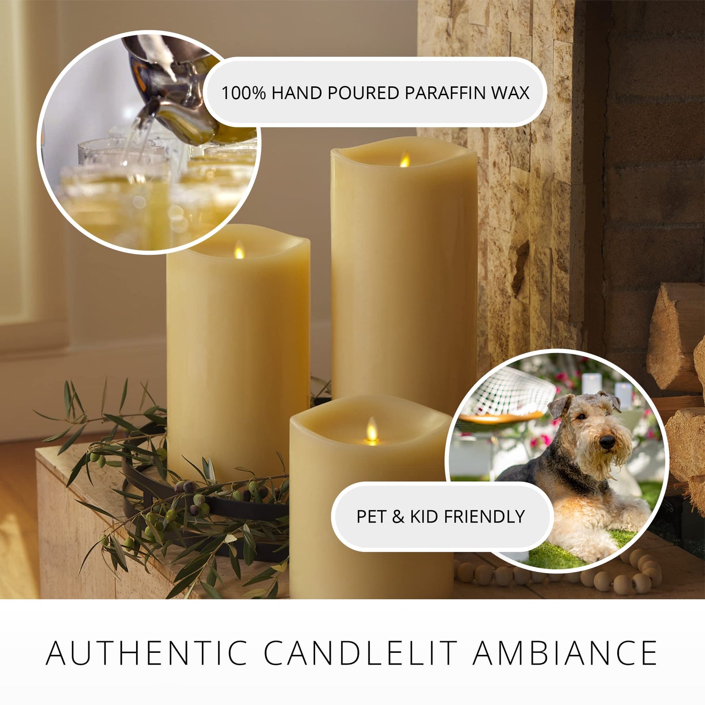 Luminara Grand Pillar Flameless LED Candle, Ivory 6.25" x 7", Battery Operated Real Wax w/Timer, Moving Flame, Realistic Unscented Home Decor Safe