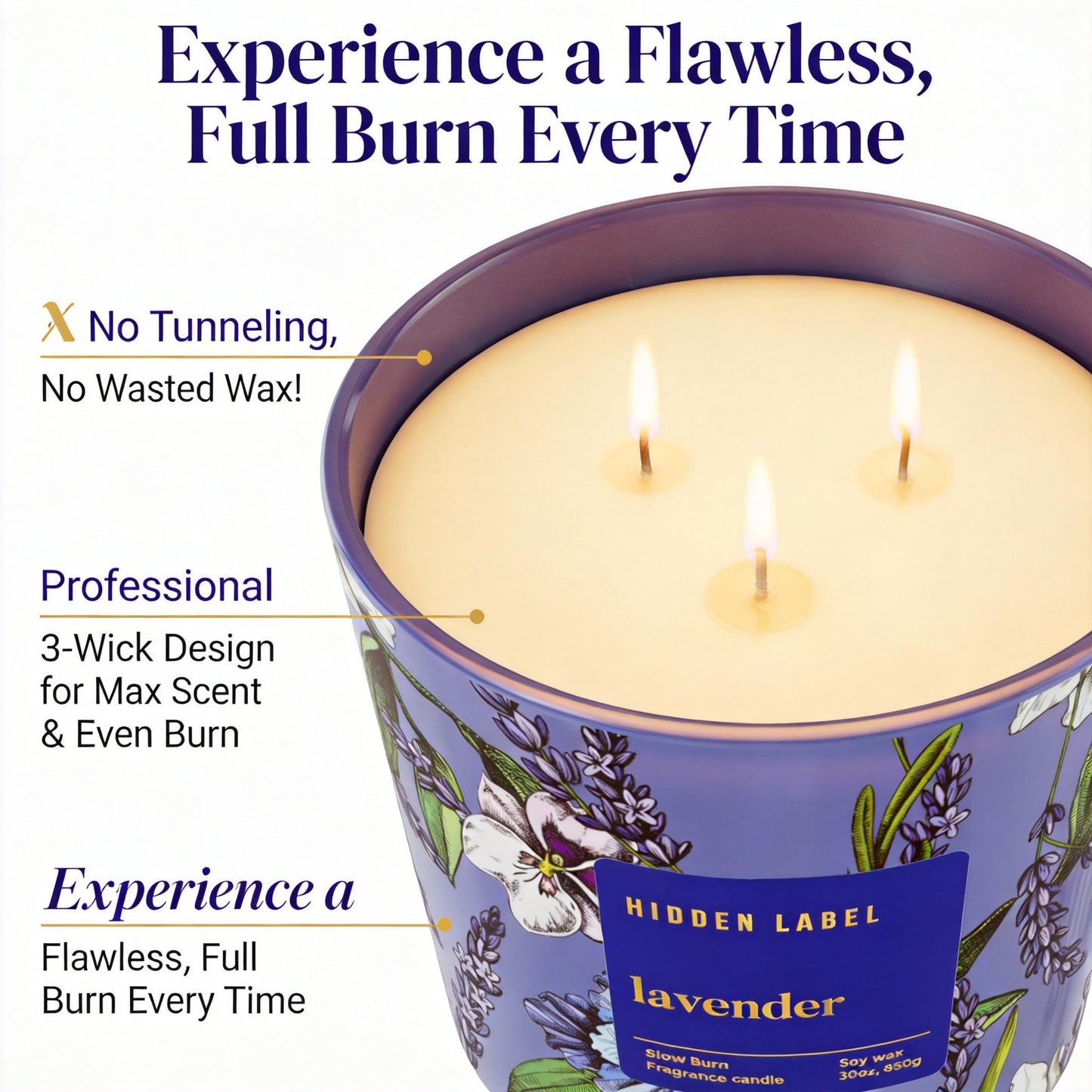 Extra Large Lavender Scented Candle, 30oz,3 Wick Natural Soy Wax Candle for Home, 100 Hours Long Lasting Clean Burn, Essential Oil Aromatherapy for Stress Relief, Sleep & SPA, Large Jar Candle Gift