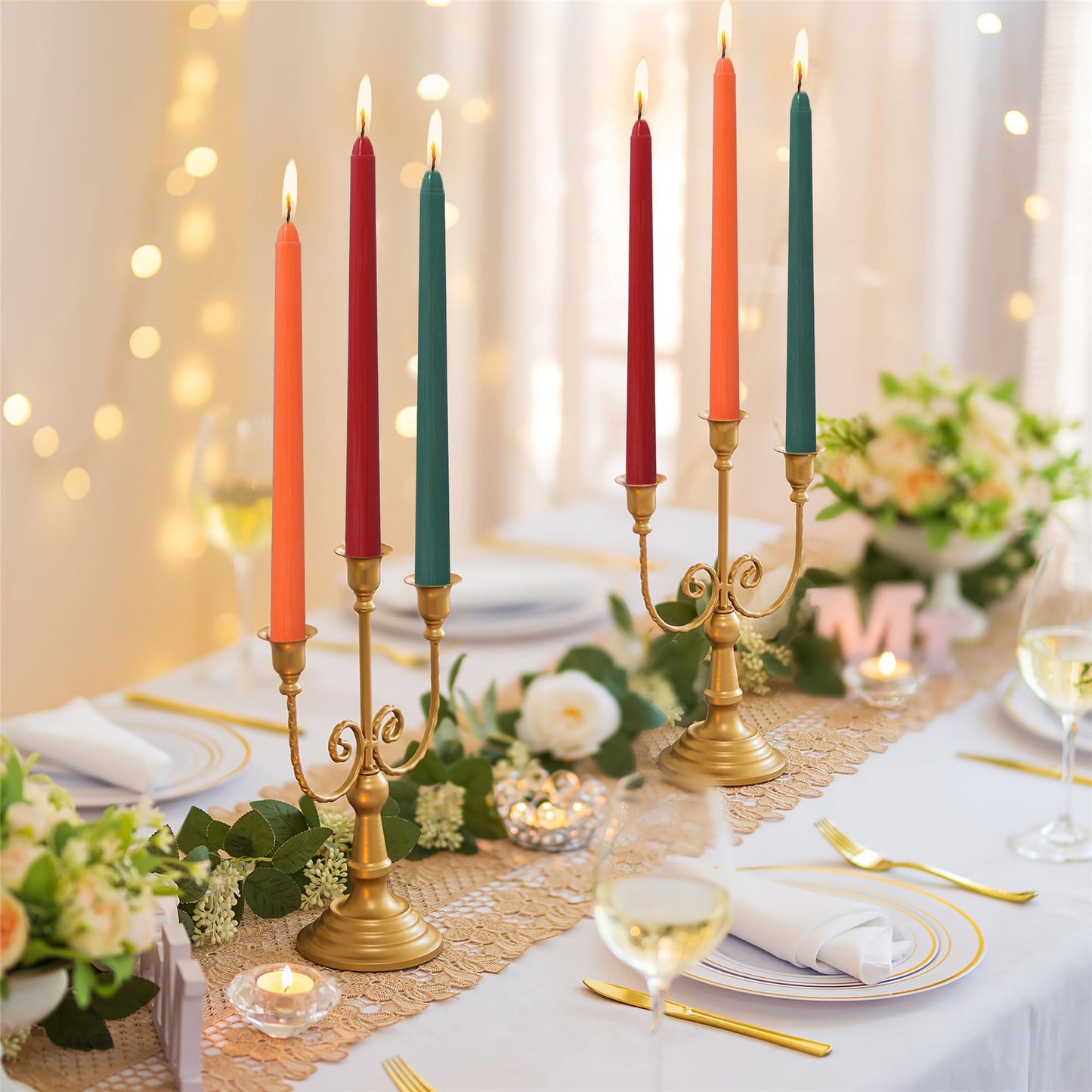 Gedengni Unscented Candlesticks Red Taper Candles,10 inches Dripless Tapered Candles Green Candle Sticks Orange Candlestick for Home Party Wedding Restaurant Holiday(8D12P-ORREGR)