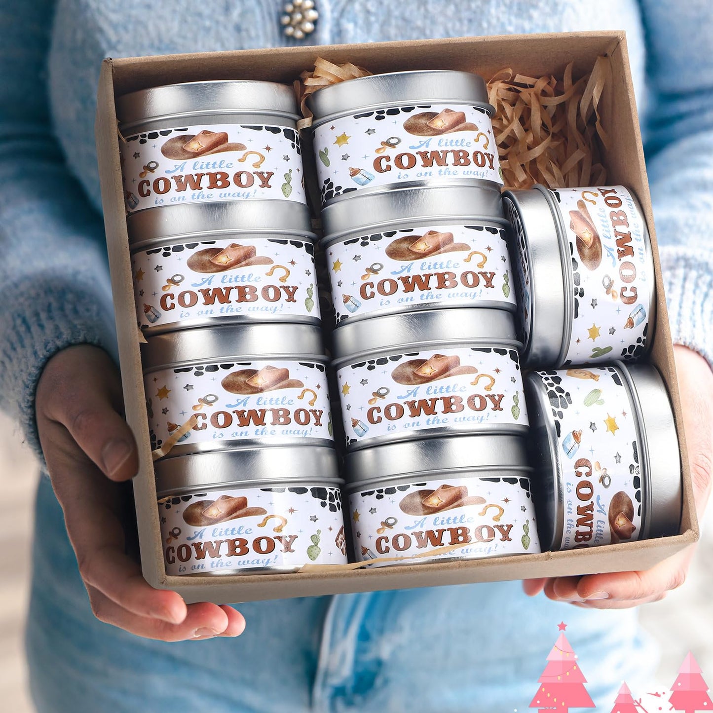 MTLEE 24 Pcs Cowboy Baby Shower Party Favors Candles Lavender Scented Baby Shower Favors for Guests Rustic Tealights Candles Gender Reveal Return Gifts (1.2 oz, White)