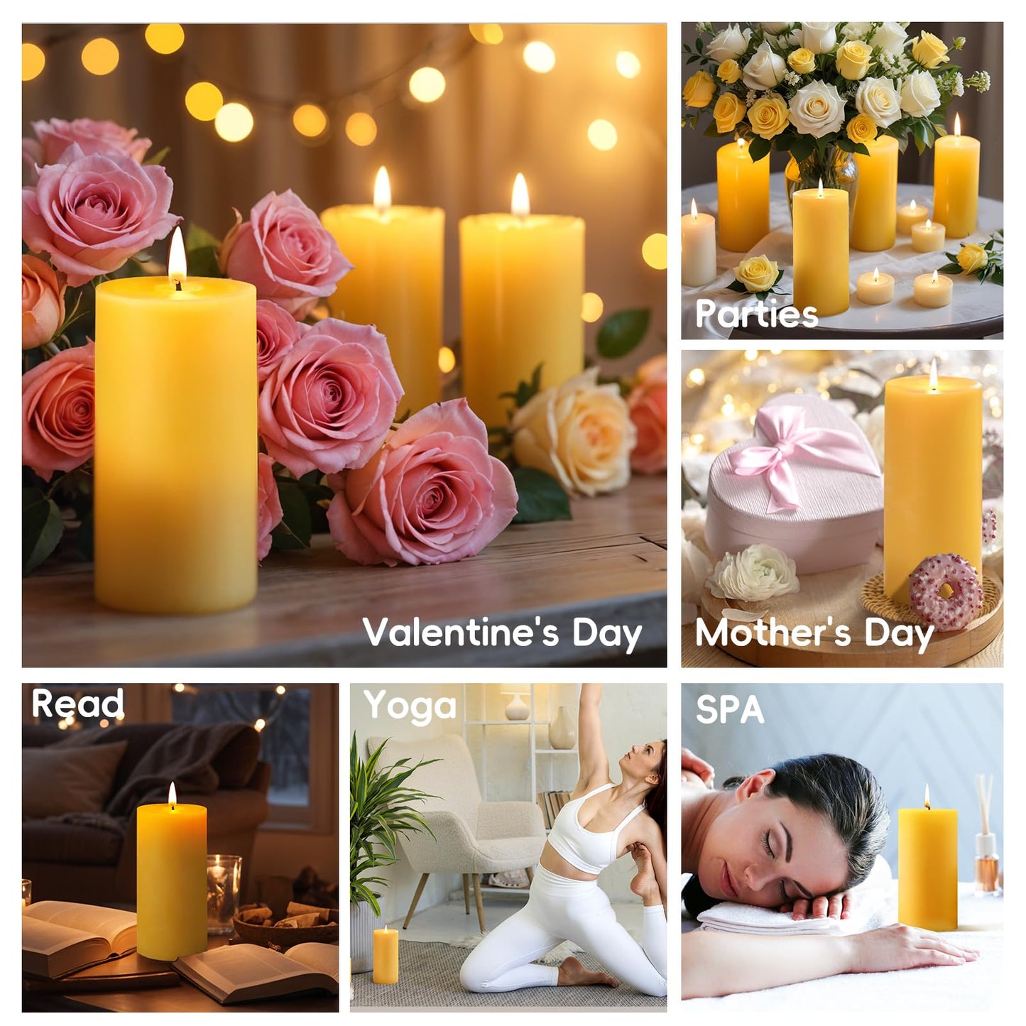 Natural Beeswax Pillar Candles,100% Pure Beeswax Candles-190 Hours Long Burning,Unscented Bees Wax Candles for Home,Prayer,Emergency,Dripless Smokeless Organic Pillar Candles Bluk-2.8x6in-2pack