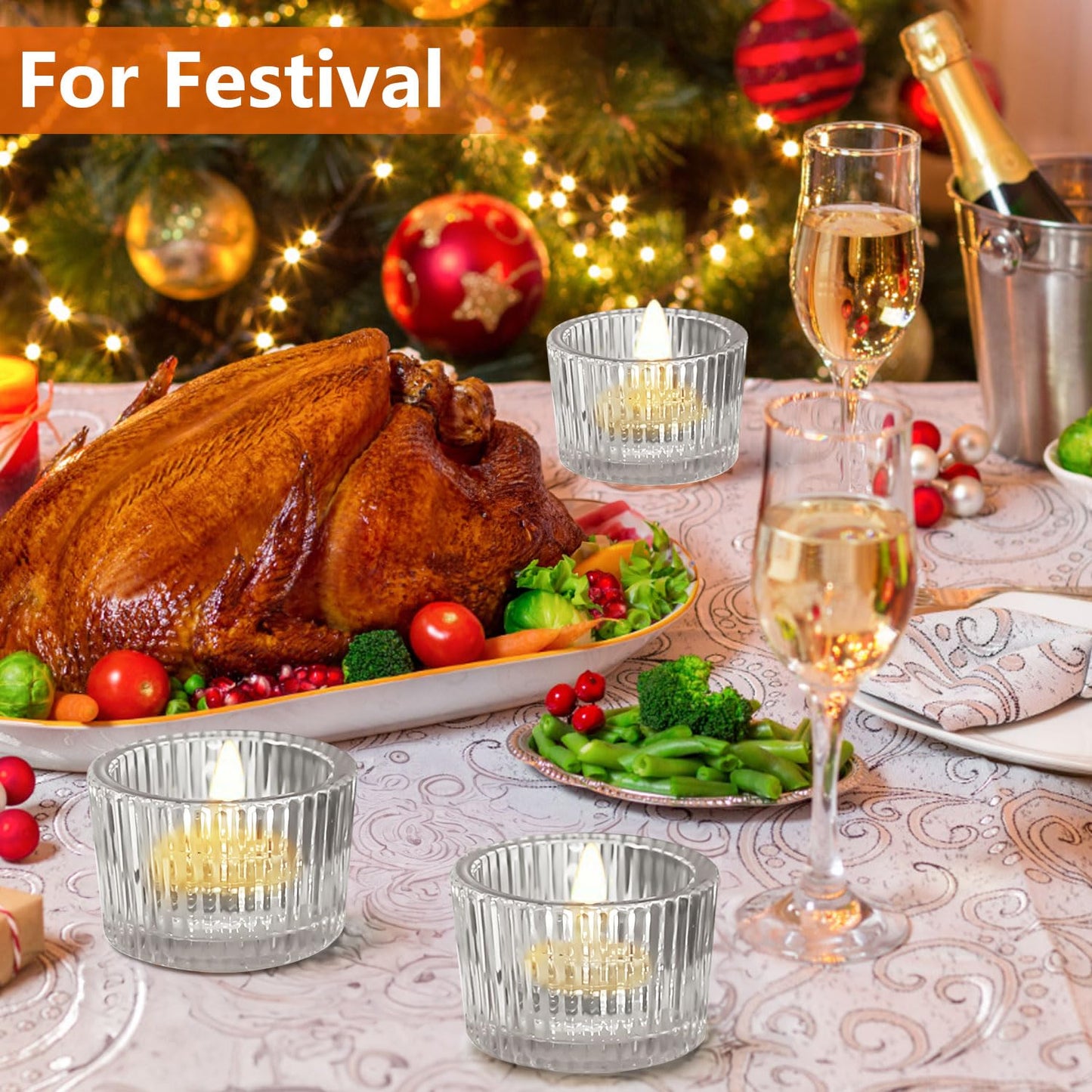JOYIT Clear Votive Candle Holders Bulk Set of 4, Tealight Candle Holder for Wedding Table Centerpiece, Glass Small Candle Holders for Birthday Party, Valentine's Day, Home Decor (2''X 1.4'')