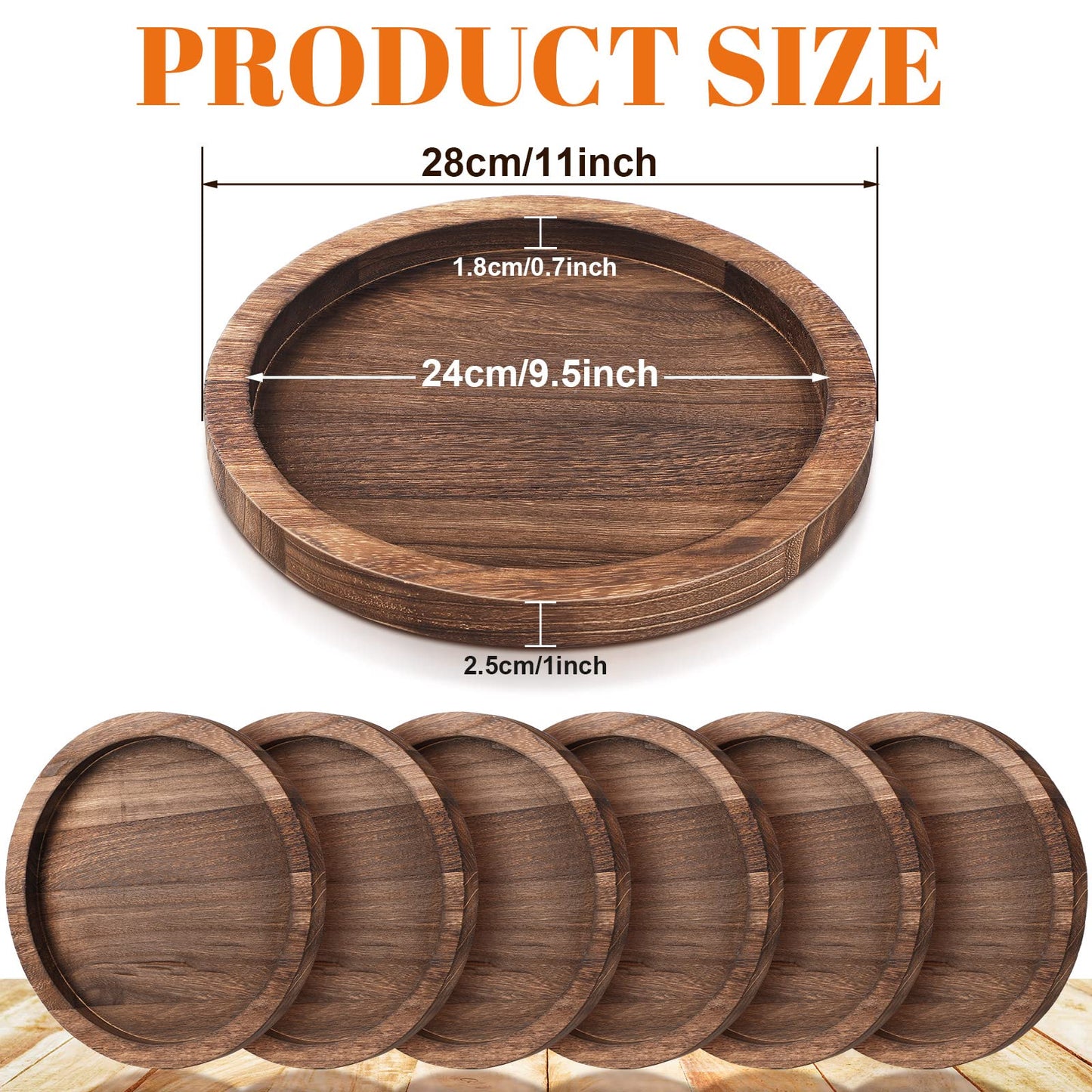 Sintuff 6 Pcs Rustic Wood Decorative Tray Round Wooden Serving Farmhouse Tray Decorative Candle Holder Serving for Kitchen Centerpiece Home Decor(Brown)