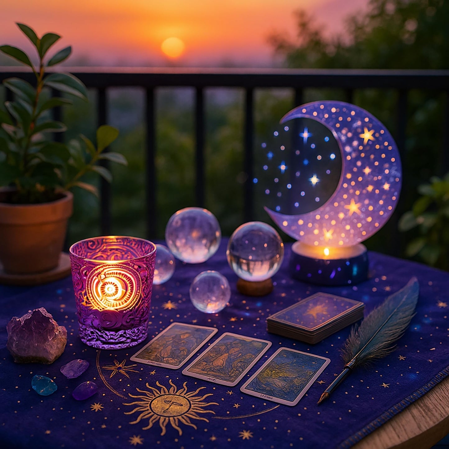 6 Pack Sun Moon Star Embossed Glass Tea Light Candle Holders - Votive Candle Holders for Wedding, Party, Home Decor, and Table Centerpieces (Amethyst Purple)