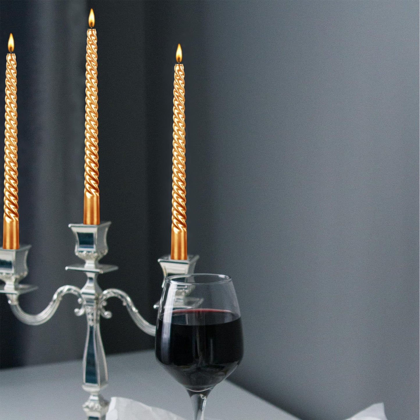10 Inch Taper Candle, Set of 12,Tapered Candles Burn for 7 Hours, Long Sticks,Tall Candlesticks, Dinner Party, Wedding, Halloween (25cm, Gold)