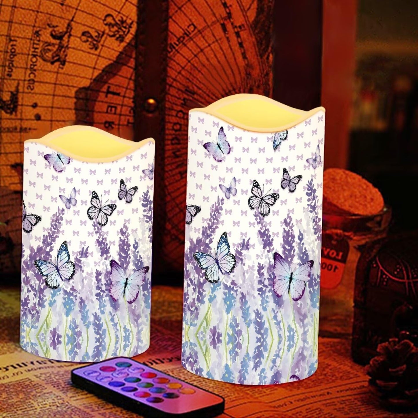 Cozeyat Lavender LED Candles Set of 4 Battery Powered Flameless with Remote Timer Flickering Waterproof for Indoor Outdoor Table Beach Garden Birthday