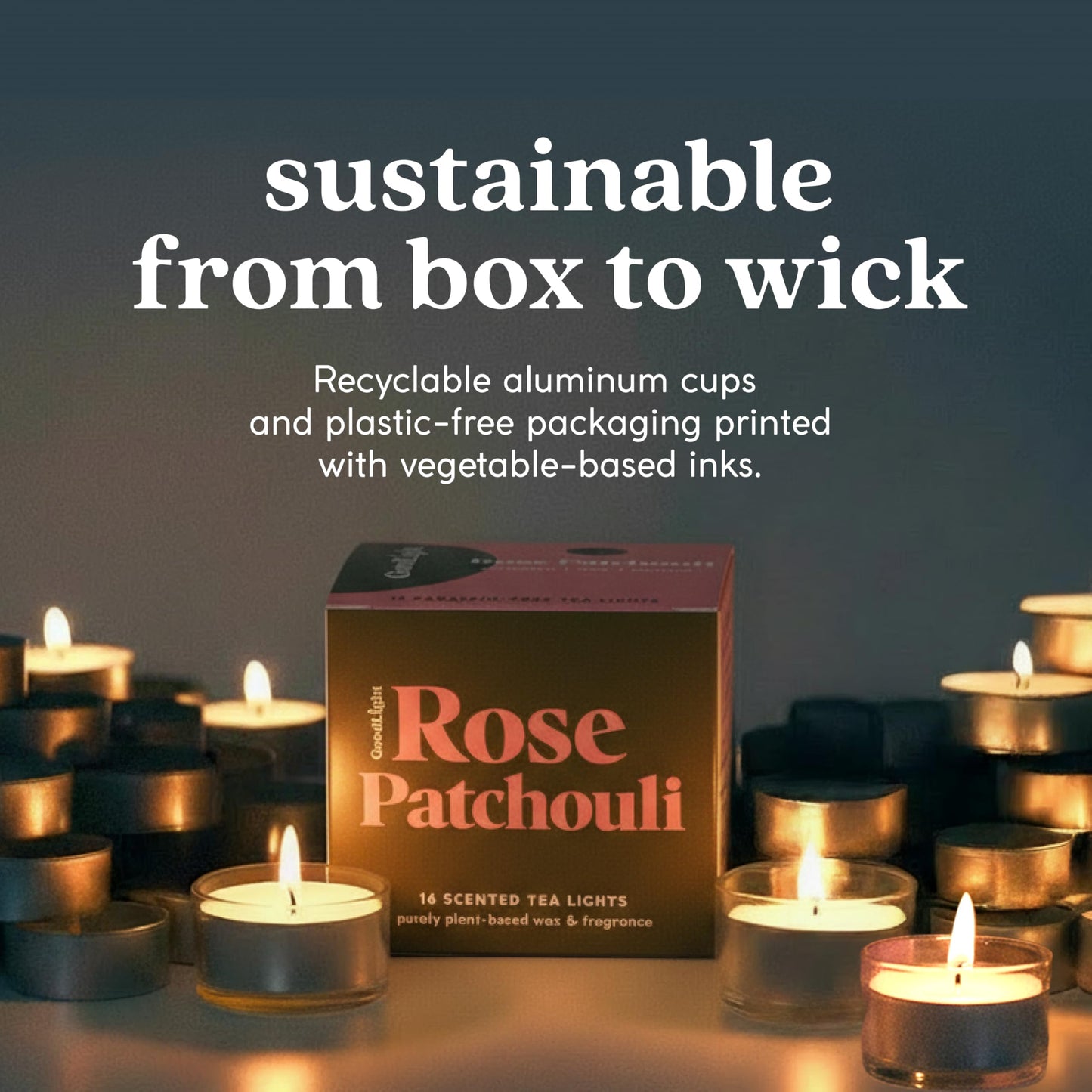 GoodLight Scented Vegan and Paraffin-Free Tea Light Candles (16 Count, Rose Patchouli)