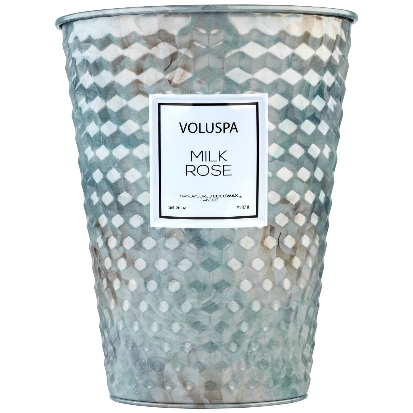 Voluspa Milk Rose, 2 Wick Tin Candle, 26 Ounce, 80 Hour Burn Time, Coconut Wax for Clean Burning, Handcrafted in the USA