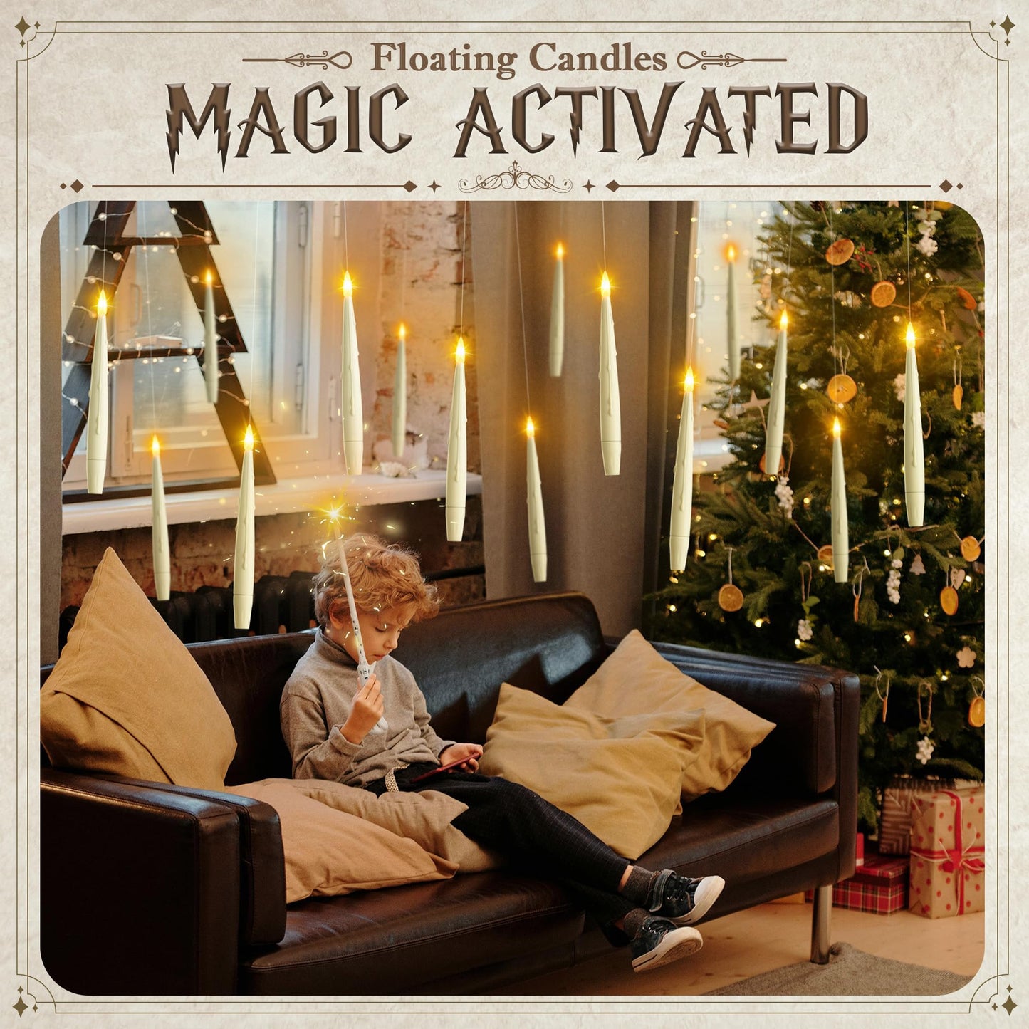JOIONE Floating Candles with Wand, 20 Pack Hanging Candles with Magic Wand Remote, Battery Powered Floating Candles with 2 Wand, Flameless Magic Hanging Taper Candles for Xmas Halloween Decor