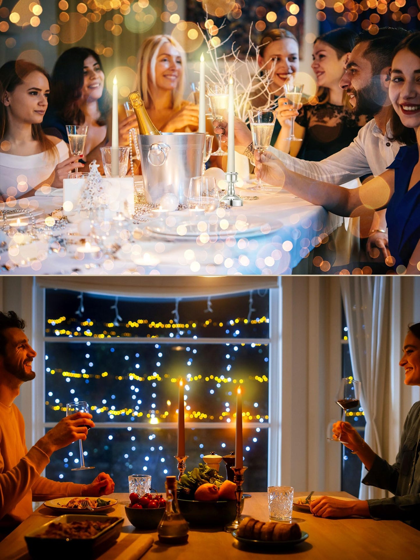 VIHOSE 24 Pcs Flameless Taper Candles with Holders Remote Timer Battery Operated Candles Bulk LED Candlesticks Flickering for Valentines Wedding Home Window Carnival Party Decor(Silver,Classic Style)