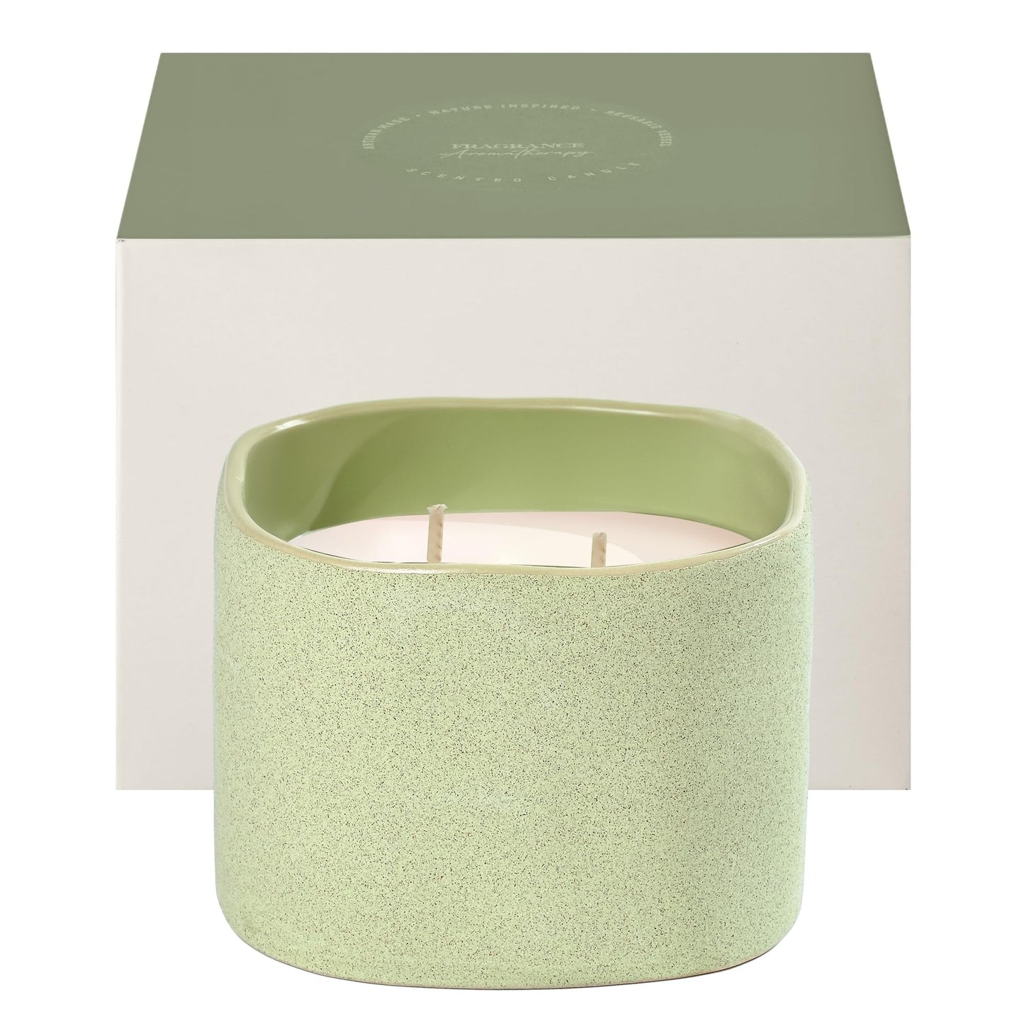 Scented Soy Candles, Large Candle 3 Wicks 19.5oz Japanese Cherry Blossom Ceramic Jar Lava Collection, Gorgeous Gifts for Birthday Thanksgiving Christmas (14.5oz-Basil & Pine)